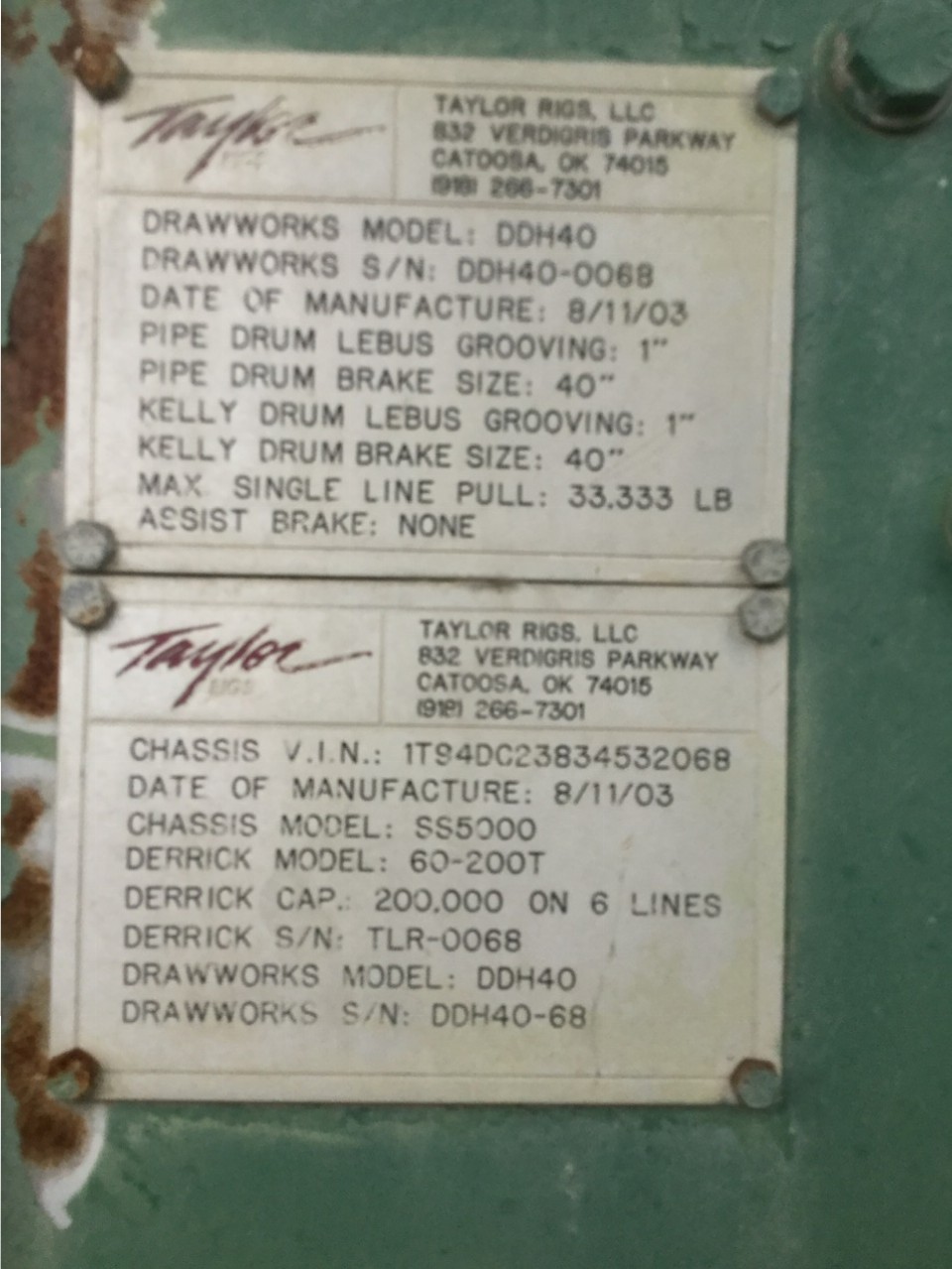 2003 Taylor SS 5000 Drill Rig